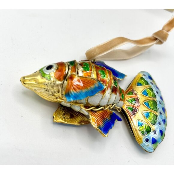 PIER 1 CLLECTIBL 1 OF A KIND CLOISONNE ARTICULATED FISH CHRISTMAS ORNAMENT w BOX - Picture 5 of 11